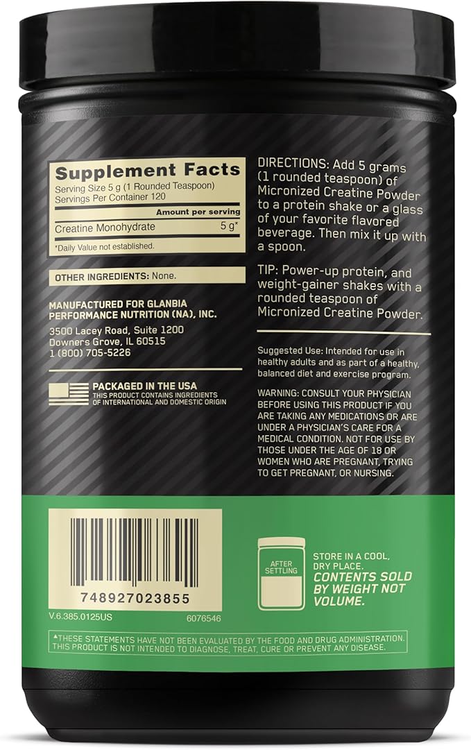 Optimum Nutrition Micronized Creatine Monohydrate Powder, Unflavored, 120 Servings, 600 Grams (Packaging May Vary) (Pack of 2)