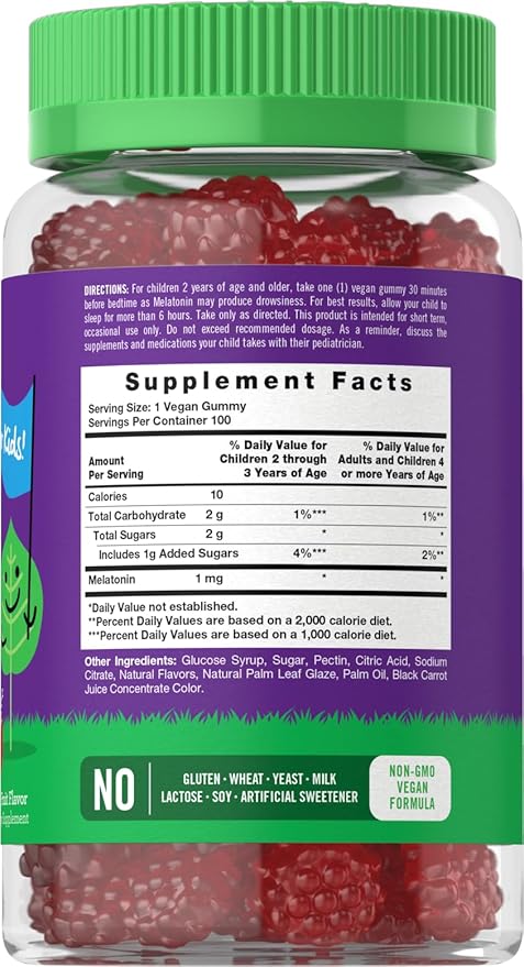 Carlyle Kids Melatonin Gummies | 1 mg 100 Count | Fruit Flavor Gummy | Vegan, Non-GMO, Gluten Free | by Lil Sprouts