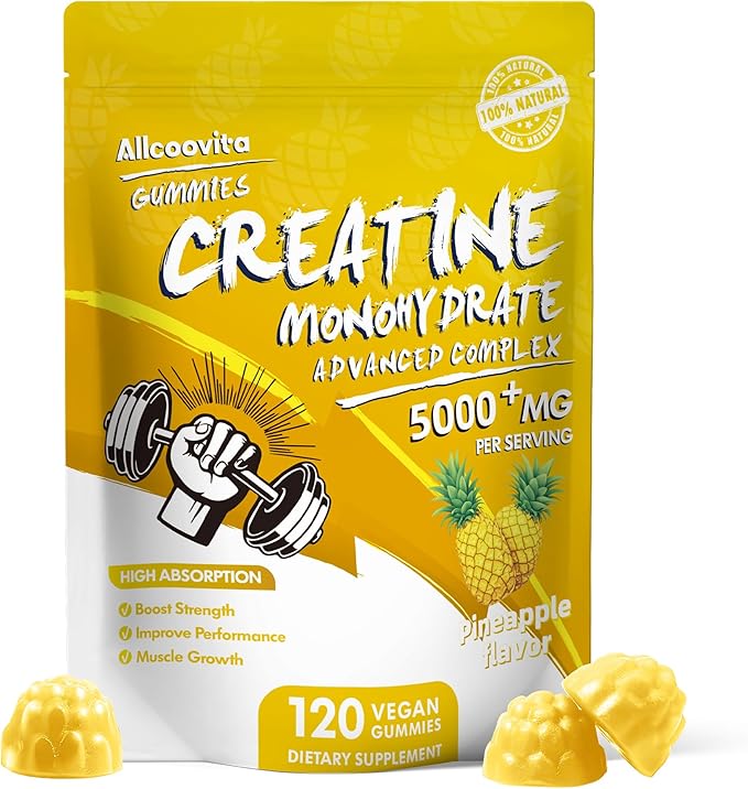 NSF Certified Creatine Gummy - Creatine Monohydrate Gummies 5000mg for Men & Women -120 Gummies Advanced Formula, Muscle Strength, Muscle Builder, Energy Boost, Pre-Workout Supplement-Pineapple