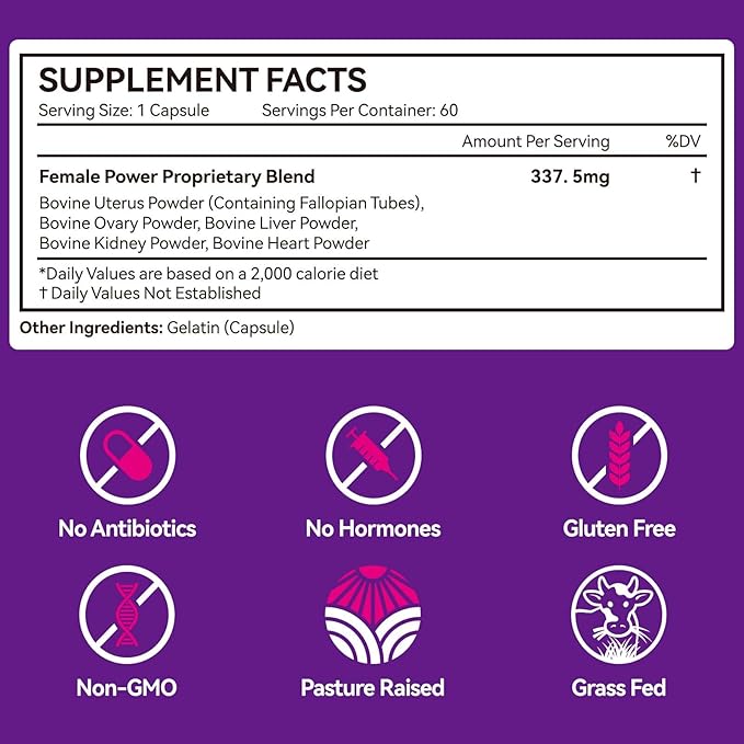 Beef Organ Supplement for Women, Natural Grass Fed Beef Liver Capsules, Hormone Balance for Women, for Support Balance Hormones, Energy, & More and Menstrual Cycle,Skin Care-60 Capsules