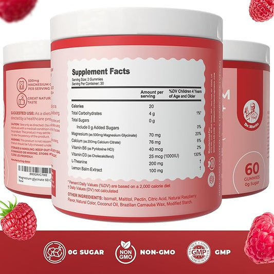 Dr. Moritz Magnesium Glycinate Gummies for Adults & Kids - with L-Theanine & Lemon Balm - Magnesium Gummies for Women & Men for Relaxation Support - No Sugar Added, Non-GMO (60 Count)