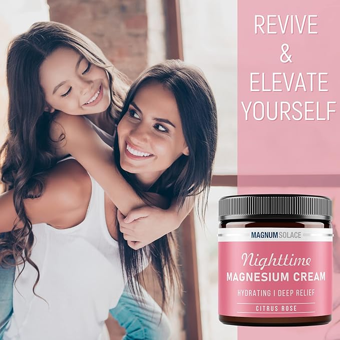 Magnum Solace Magnesium Lotion – Nighttime Magnesium Cream – Apply to Leg Muscles, Arms or Chest - Topical Magnesium Chloride – USA Made and Safe for Kids (Citrus Rose) 4 Fl Oz (Pack of 1)