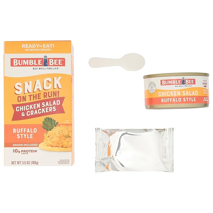 Bumble Bee Snack On The Run Buffalo Chicken Salad with Crackers Kit, 3.5 oz - Ready to Eat, Spoon Included - Shelf Stable & Convenient Protein Snack (Pack of 4)
