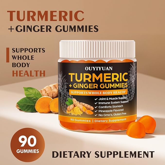 Turmeric Gummies, Joint & Muscle Relief + Immune Support, Natural Pineapple Flavor, Non-GMO Gluten-Free, 90 Gummies