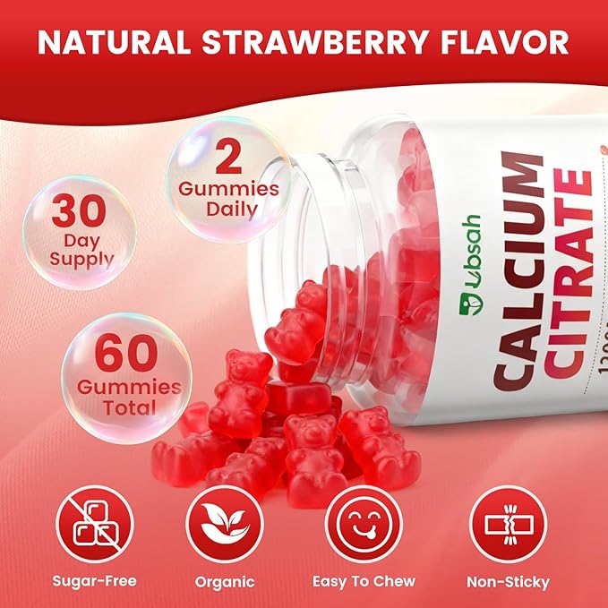 Calcium Citrate Gummies 1200mg, High Absorption Calcium Supplements with Vitamin D3, K2, Magnesium, Zinc for Bone, Muscle & Immune Support, Calcium Gummies for Women & Men, Strawberry Flavor 120 Count