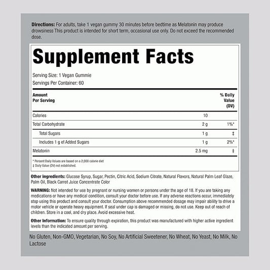Piping Rock Melatonin Gummies 2.5 mg | 60 Count | Strawberry Flavor Gummy | Vegan, Non-GMO, Gluten Free Supplement