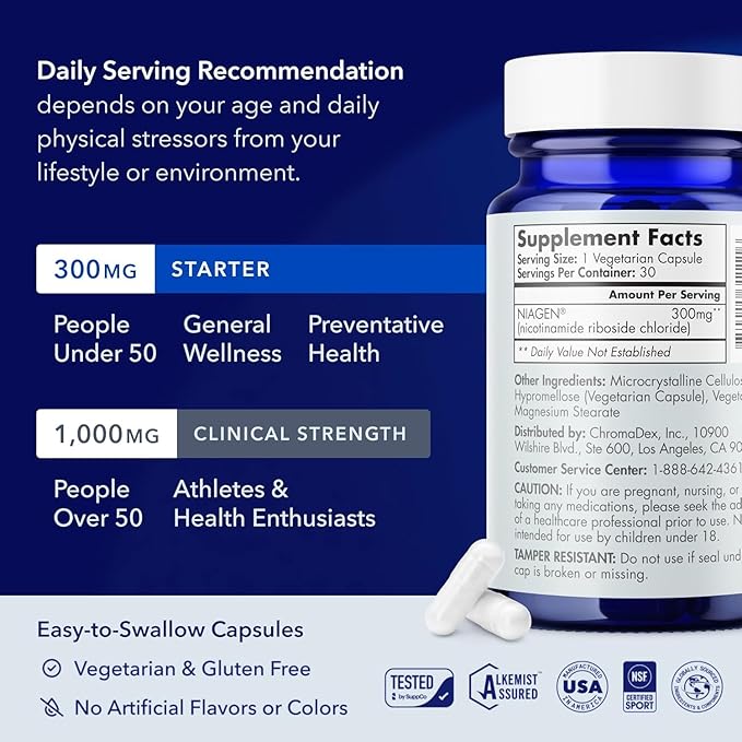 TRU NIAGEN Patented NAD Supplement for Brain Function, Anti Aging & Cell Regeneration, 300mg Niagen, 30 Servings | Supports Cellular Energy, Muscle | Nicotinamide Riboside (NR) Take 1 Daily | 2 Bottle