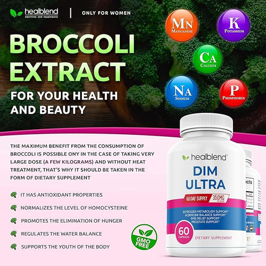 healblend DIM Ultra Dietary Supplement 350mg with Bioperine, Diindolylmethane, Estrogen Metabolism Support, Hormone Balance & PMS Relief, 60 Capsules (3)