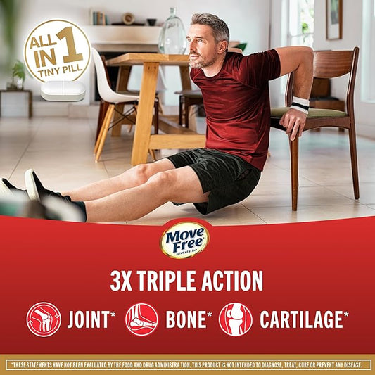 Move Free Ultra Triple Action Joint Support Supplement - Type II Collagen Boron & Hyaluronic Acid - Supports Joint Comfort, Cartiliage & Bones in 1 Tiny Pill Per Day, 30 Tablets (30 servings)*