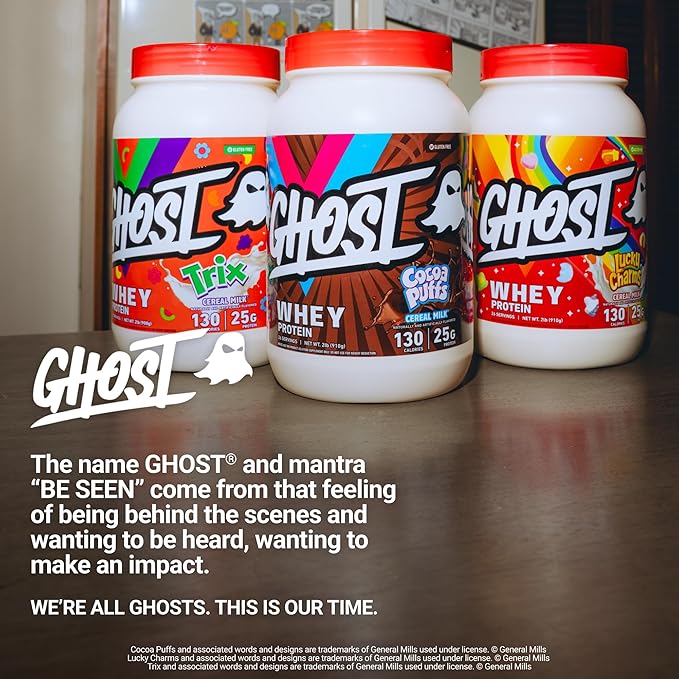 GHOST Whey Protein Powder, Trix Cereal Milk - 2LB, 25G of Protein - Whey Protein Isolate & Concentrate Blend - Post Workout Fitness & Nutrition Shakes, Smoothies & Baking - Soy & Gluten-Free