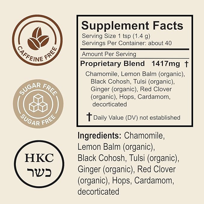 Herbal Tea Loose Leaf, Black Cohosh Tea with Chamomile, Red Clover, Tulsi- Caffeine Free, No Plastic -Made in USA, 40 Servings