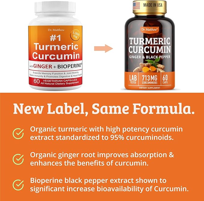 Turmeric Curcumin with Black Pepper. Turmeric and Ginger Supplement. 15X High Potency & Absorption Turmeric Capsules. Turmeric Curcumin Supplements 1000mg. Curcuma Capsules. Joint Support, 60 Pills.