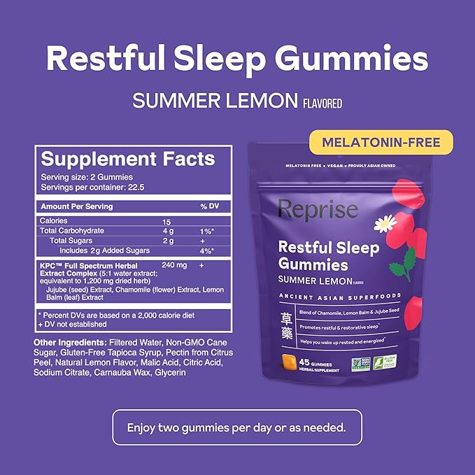 Melatonin Free Natural Sleep Aid Gummies for Adults | NO Melatonin | Herbal Jujube & Chamomile, Lemon Balm - Deep Sleep Supplement & Relaxation for zzz, 45 per Pack (45 Vegan Gummies (1 Pack))