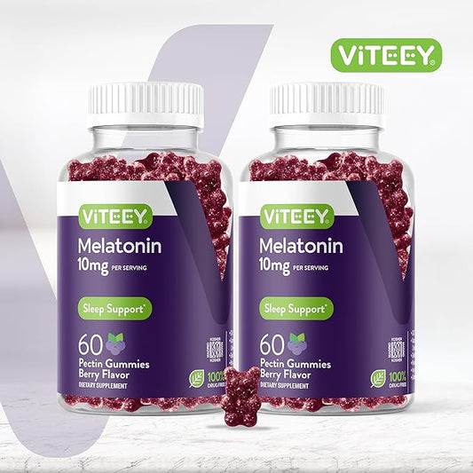 Viteey Melatonin Gummies 10mg - Sleep Gummies for Adults Extra Strength Melatonin - Vegan, GMO Free, Gluten Free - 120 Count