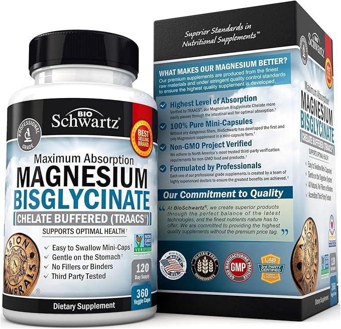 Magnesium Bisglycinate Chelated Supplement - High Absorption Magnesium Glycinate Supplement for Women and Men - Sleep, Muscle, Bone & Joint Support - Non-GMO, Non-Laxative Chelate - 360 Capsules