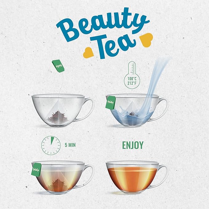 Lazika Beauty Tea for Women, Natural Wellness Herbal Tea, 20 Biodegradable Teabags, Green Tea, Lemon Grass, Orange Peels, Vitamin C