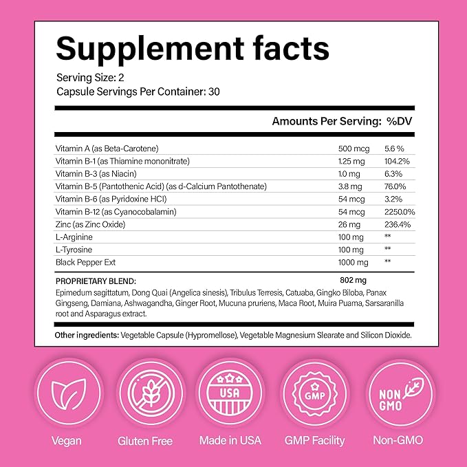 Premium Female Libido Booster for Women - Fast-Acting Mood Booster & Energy Support, Natural Formula to Enhance Desire - Women’s Wellness, Confidence, Hormonal Balance, Intimacy & Energy Boost