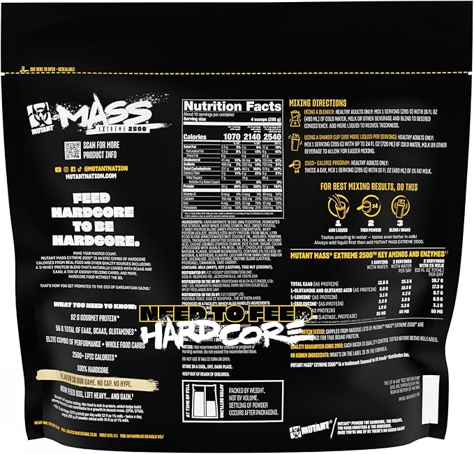 Mutant Mass Extreme Gainer Protein Powder – High Calorie Weight Gainer with Whey Protein & Glutamine for Muscle Mass, Bulking & Weight Gain - Cookies & Cream 6 lbs