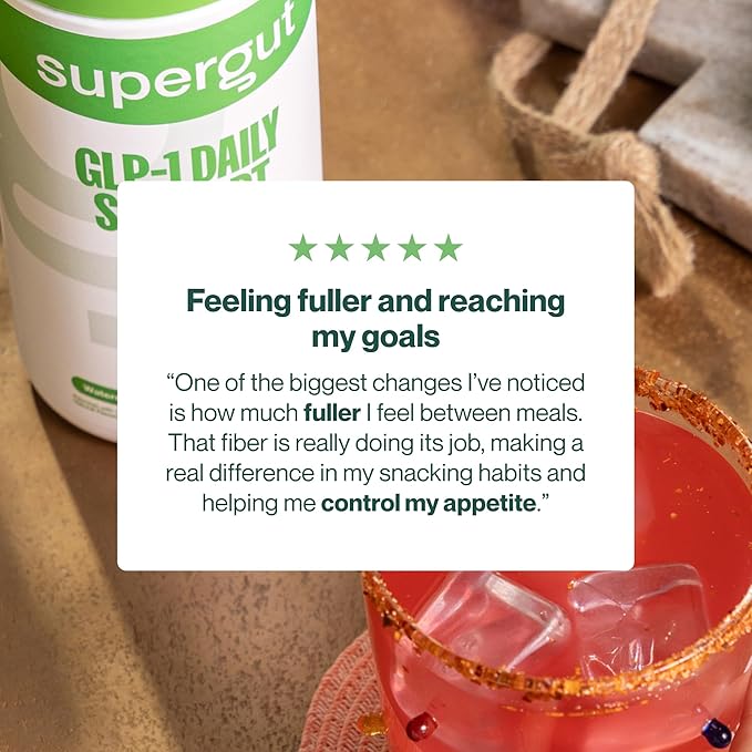Supergut GLP1 Daily Support - Watermelon Lime - High Fiber GLP-1 Supplement Powder for Women & Men - Sugar-Free Drink Mix for Gut Health & Digestive Support (18 Servings)