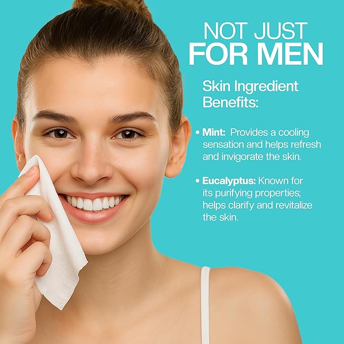 The Nobleman Men's Cooling Face + Body Cleansing Wipes, Eucalyptus - 30 Count