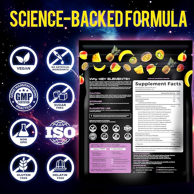Next-Gen Mushroom Gummies with Ashwagandha and L Theanine - 10x Mushroom Supplement with Shilajit - Mushroom Nootropic Lion’s Mane Gummies - Immune, Brain Support & Chill Mushroom Complex Gummy