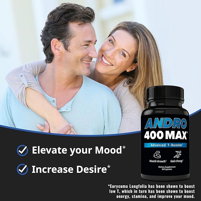 Andro400 Max Advanced T-Support & Nitric Oxide Booster – Tongkat Ali with L-Arginine & L-Citrulline – Supports Blood Flow, Circulation, and Physical Performance – 1 Pack, 60 Capsules