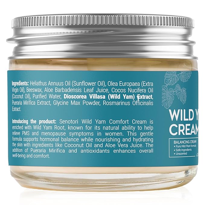 Natural Wild Yam Cream for Hormone Balance, PMS & Menopause Relief, Hot Flashes & Night Sweat Support; Smooth Fast-Absorbing Moisturizer – 2oz, Gift for Mother (2 oz, Unscented)