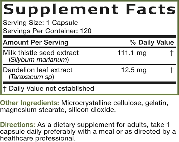 Bronson Milk Thistle Silymarin Marianum & Dandelion Extract Liver Health Support, Antioxidant Support, Detox, 120 Capsules