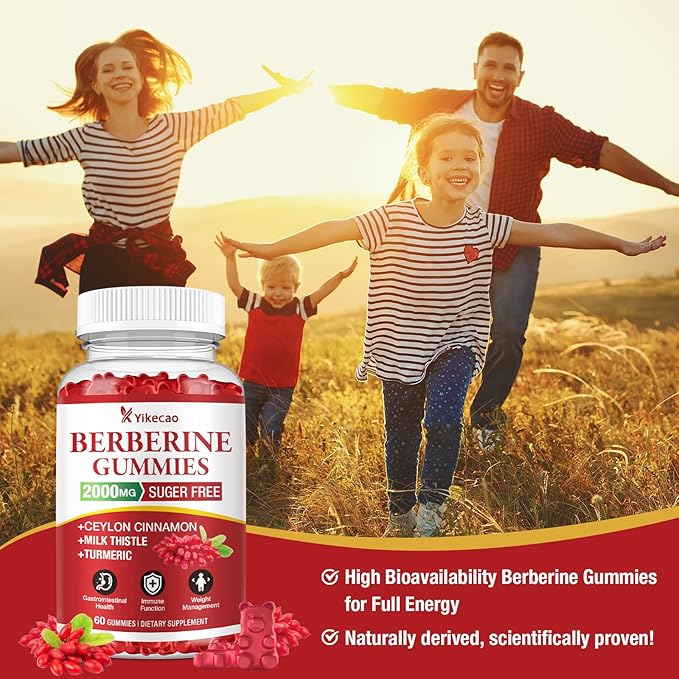 2 Pack Berberine Gummies with Ceylon Cinnamon, 2000mg Berberine HCL Supplement for Women & Men, Sugar Free, Vegan, Non-GMO, Gluten-Free, Raspberry Flavor-120 Count