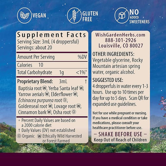 WishGarden Herbs Kick-Ass Immune Liquid Herbal Immune Support Supplement – Echinacea & Goldenseal with Elderflower (Sambucus Nigra) – Herbal Immunity Boost & Lymphatic Support Drops – Vegan – 2 oz
