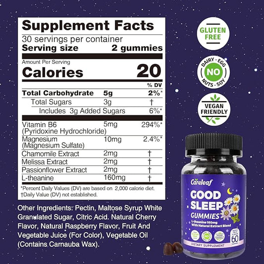 Sleep Gummies No Melatonin - Kids Sleep Gummies with L-Theanine, Magnesium & Herbal Blend, 60 Vegan Sleep aids for Adults, Reduces Nighttime Overthinking