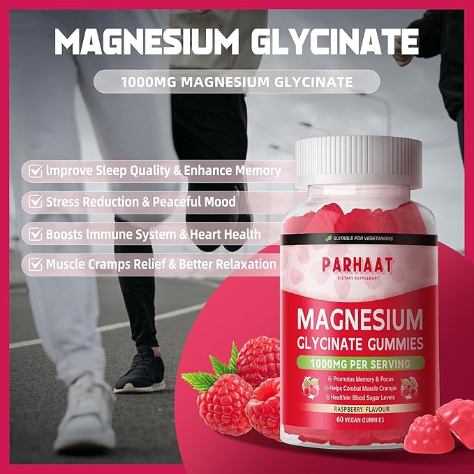 Magnesium Glycinate Gummies - Sugar Free Magnesium Potassium Supplement with Vitamin D, B6, CoQ10 for Calm Mood & Sleep Support - 120 Raspberry Chews