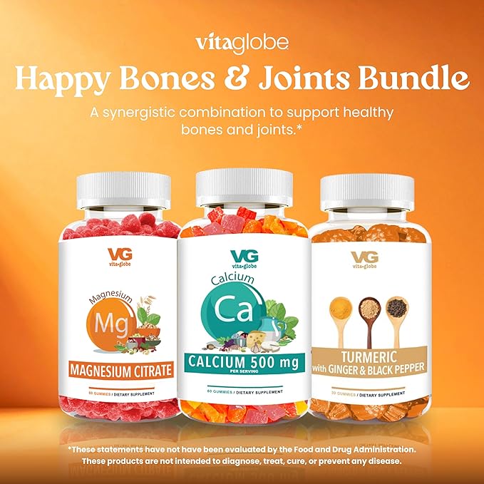 VITA GLOBE Magnesium Citrate Gummies 70mg, Relaxation, Muscle Recovery & Sleep Support, Magnesium Supplement, High Absorption, Vegan, Non-GMO, Bone & Energy, 2 Pack, 120 Count