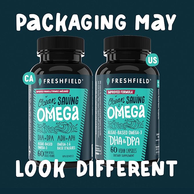 Freshfield Omega 3, DHA Supplements, Algae Oil, Vegan Omega, Ocean Saving Fish Oil Replacement, Sustainably Sourced, Highest Levels of DHA per Capsule, w/DPA