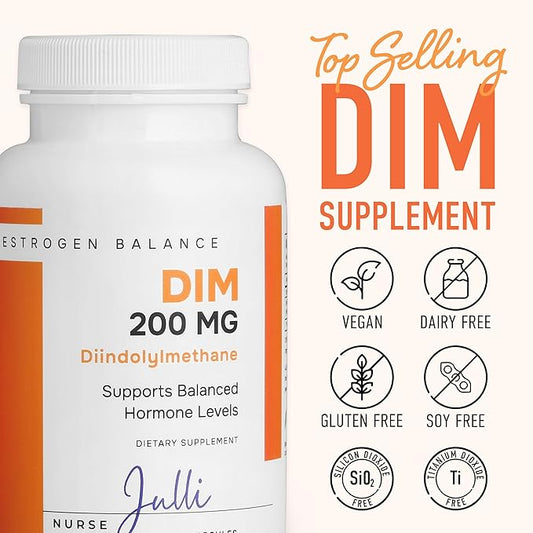 DIM Estrogen Supplement for Women - Hormone Balance & Harmony Support for Menopause, PCOS & Hormonal Acne with Antioxidant Properties - 200 Mg, 60 Count (Pack of 1)