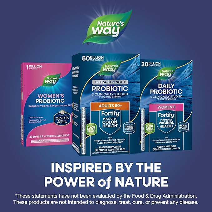 Nature’s Way Fortify Extra Strength(1) Probiotic Adults 50+, 50 Billion Live Cultures, Prebiotics, Probiotics for Digestive Health*, Immune Support*, Colon Health*, 30 Capsules