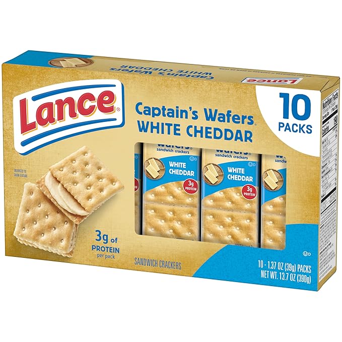 Lance Sandwich Crackers, Captain's Wafers White Cheddar, 10 Individual Packs, 6 Sandwiches Each