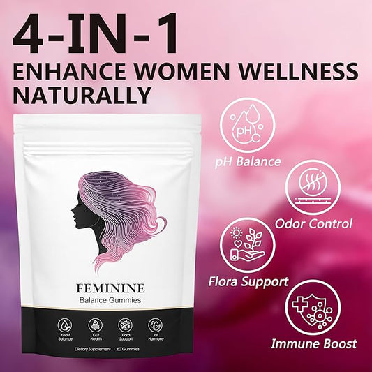 Feminine Balance Gummies, Premium Feminine Balance Gummies, Vegan Hawaiian Pineapple, Vaginal Health Support, Gluten-Free, 60 Gummies (1)