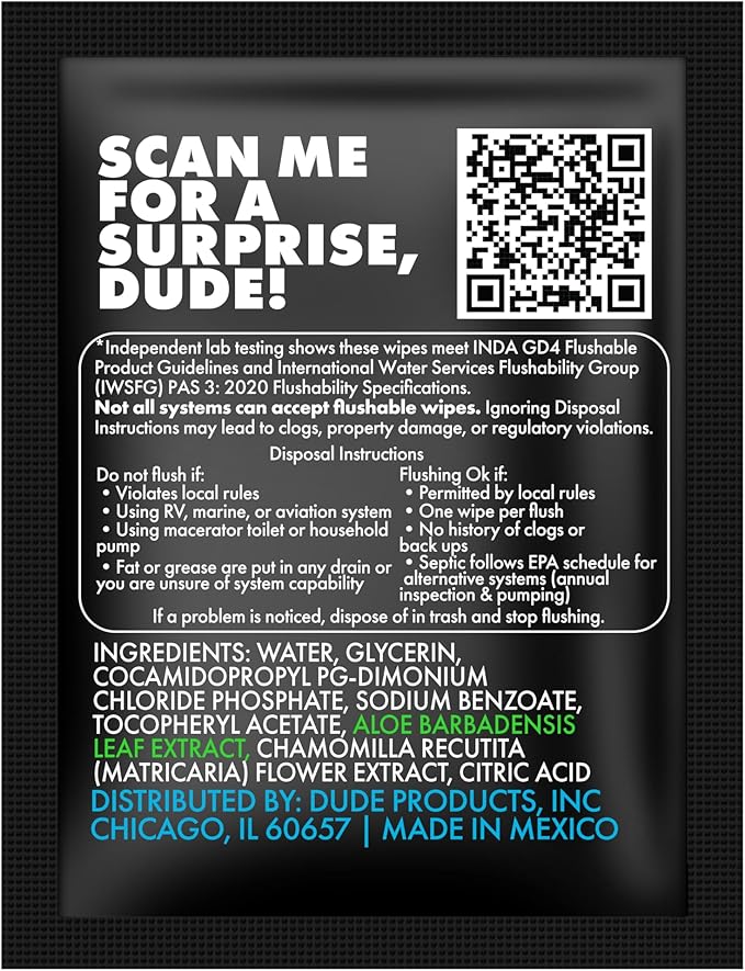 DUDE Wipes On-The-Go Unscented Travel Wipes - 30 Count (Individually Wrapped) - Extra-Large Adult Flushable Wipes for Sensitive Skin - Infused with Vitamin E and Aloe - Septic and Sewer Safe