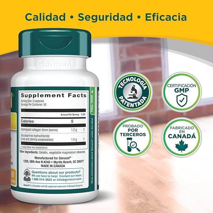 Genacol Plus – Glucosamine and Collagen Supplement, Ultra-Hydrolyzed Collagen Peptides, Eases Joint Movement, Maintains Cartilage, 90 Capsules (30-Day Supply)
