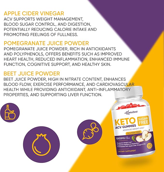 Keto Acv Gummies for Advanced Weight Loss & Belly Fat Burn - Pro Active Super Apple Cider Vinegar Gummies - Rapid Fat Burner Diet Supplement for Women Men - Sugar Free & Gluten Free (1000MG)