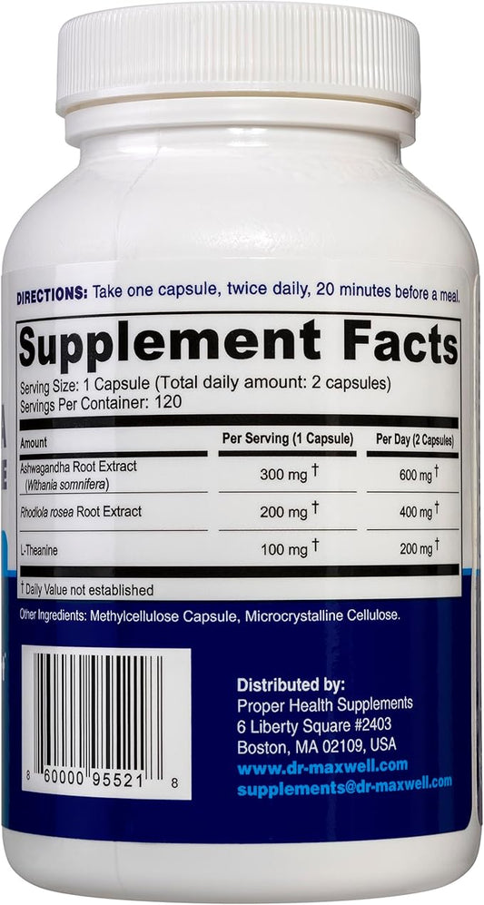 Cortisol Manager Supplement, Supports Relaxation, Mood & Sleep in Times of Occasional Stress, Ashwagandha Rhodiola Adaptogens, Helps Maintain Normal Cortisol Levels, 120 Capsules
