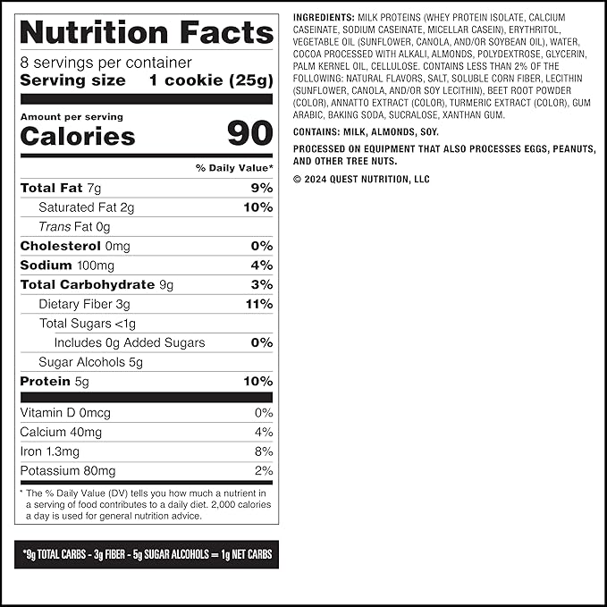 Quest Nutrition Frosted Protein Cookies, Chocolate Cake, <1g Sugar, 5g Protein, 1g Net Carbs, Gluten Free, 8 Cookies