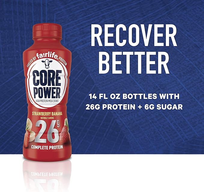 Core Power Protein Shake, Strawberry Banana, 26g Bottle, 14oz, 12 Pack
