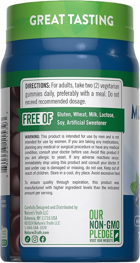 Nature's Truth Multivitamin for Men Gummies | 70 Count | Blueberry Flavor | with B12, D3 & Zinc | Vegetarian, Non-GMO and Gluten Free Supplement