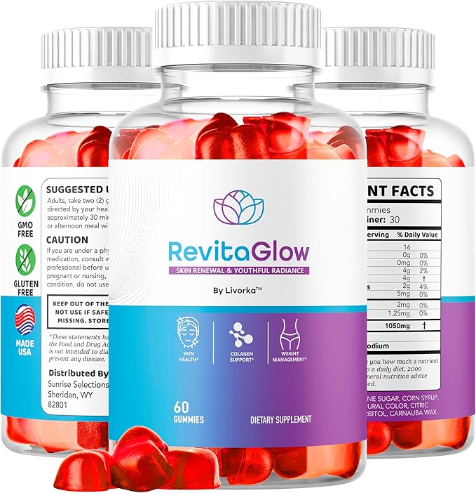 RevitaGlow Gummies - Official Revita Glow Gummy Premium Natural Skin Health Support, RevitaGlowGummies for Gut and Skin Healthy Advanced Renewal Formula Gummys, 60 Gummies for 1 Month