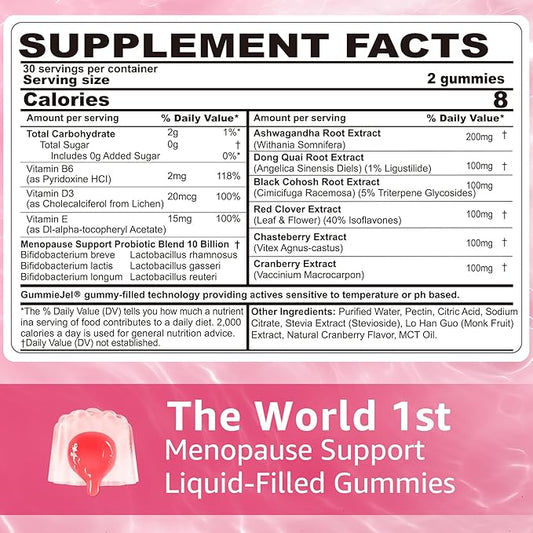 Menopause Gummies Supplement for Women w/ Red Clover, Black Cohosh for Hot Flashes, Menopause Support Vitamins + Ashwagandha Probiotics, Over 50 Hormone Support Balance Gummies Sugar Free, Vegan 60ct