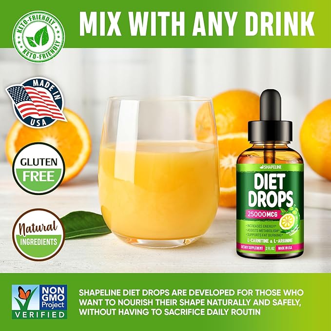 Diet Drops - Appetite Suppressant for Women & Men - Made in the USA - Natural Metabolism Booster - Diet Drops with Garcinia Cambogia, L-Arginine & L-Glutamine 2 Fl Oz