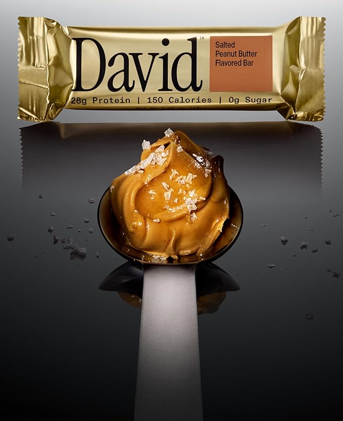 David Protein Bar, Salted Peanut Butter, 24 Protein Bars | 28g of Protein | 150 Calories | 0g of Sugar - High Protein, Low Carb, Gluten Free Protein Bar, Pack of 24