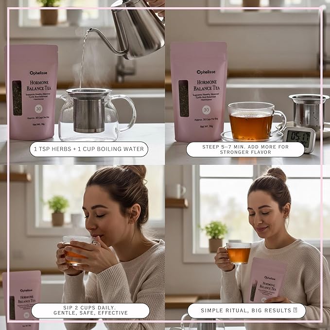 Ophelisse Hormone Balance Tea for Women - Loose Leaf Red Raspberry & Spearmint Herbal Blend - Menstrual Cycle, PMS & Occasional Discomfort Support - Caffeine Free Feminine Wellness, 30 Servings